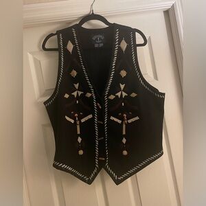 Vintage Southwest Black Wool Blend Beaded Vest